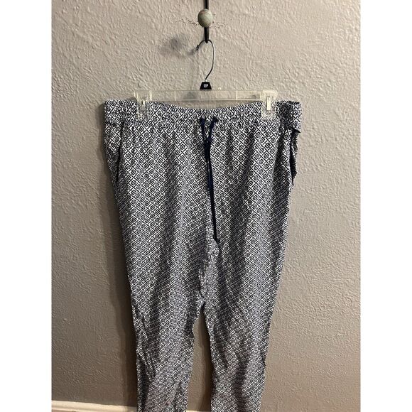 Lands End Pajama Blue White Sleep Pants Cotton Women Size 16 Elastic Waist - Picture 1 of 6
